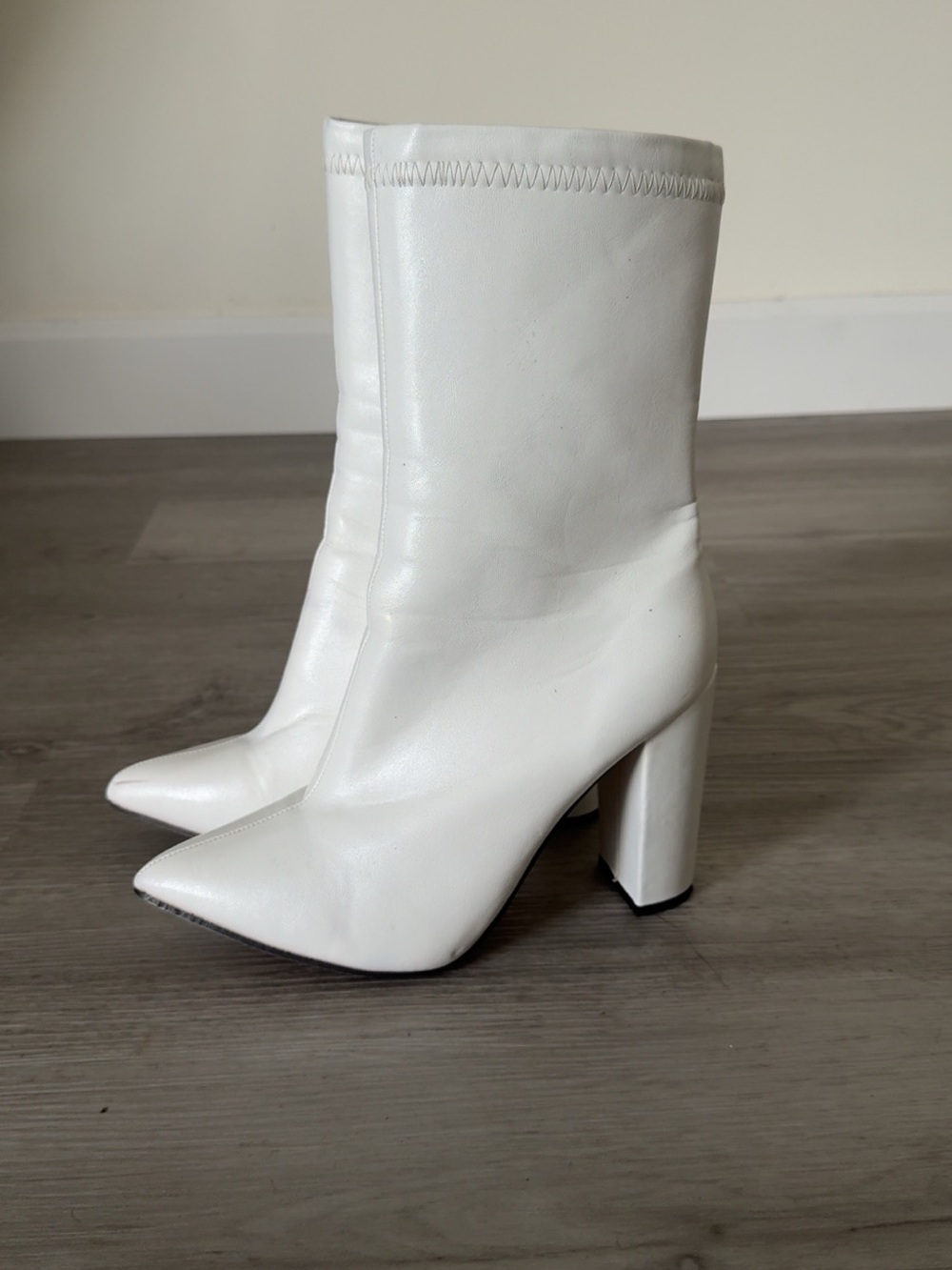 SHEIN White Pointed Toe Block Heel Mid-Calf Boots